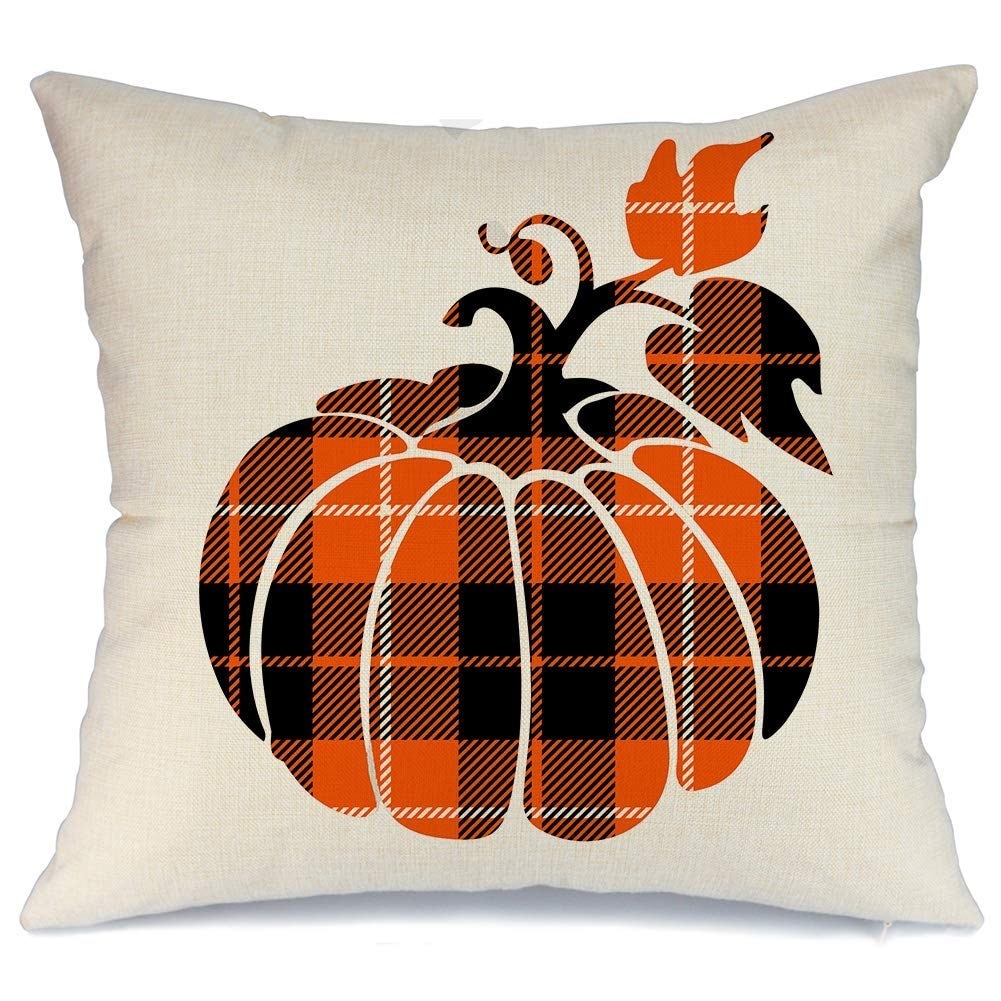 plaid pumpkin pillow