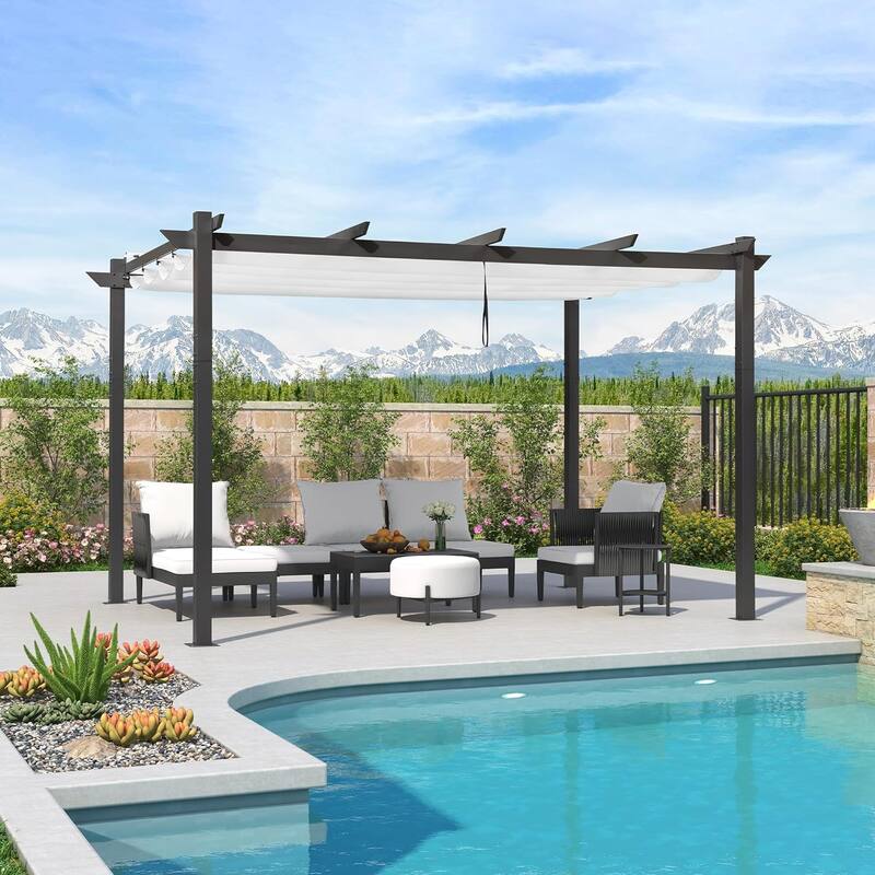 PURPLE LEAF Gazebo Outdoor Retractable White Heavy-Duty Aluminum Pergola with Extra Top Roof