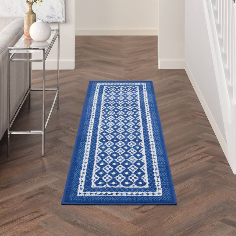 Nourison Whimsicle Geometric Moroccan Bordered Area Rug - 2' x 8' - Navy - Runner/Rectangle