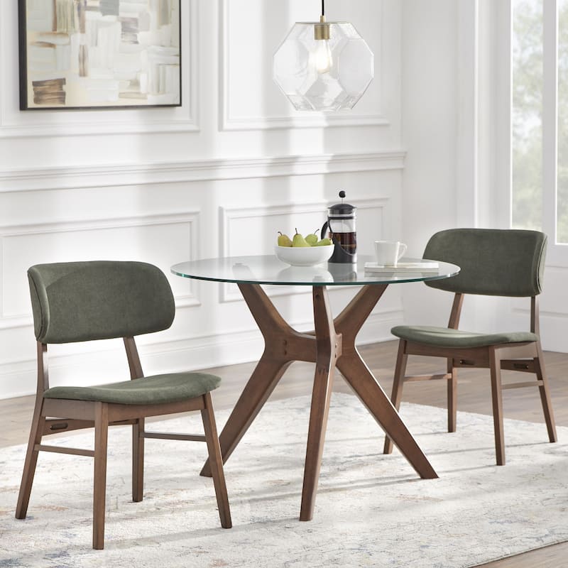 Lifestorey Toni Solid Wood and Glass Dining Set - 3-Piece Walnut/Green