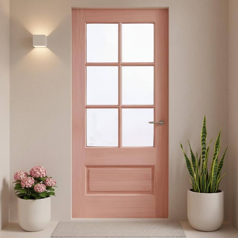 6-Lite African Mahogany Wood Unfinished Exterior Front Door with Glass Panels