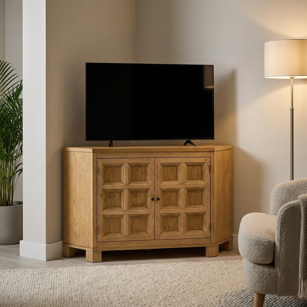 Ridgeway Corner Wood TV Stand Fits TVs up to 55-Inches with Cabinet Storage