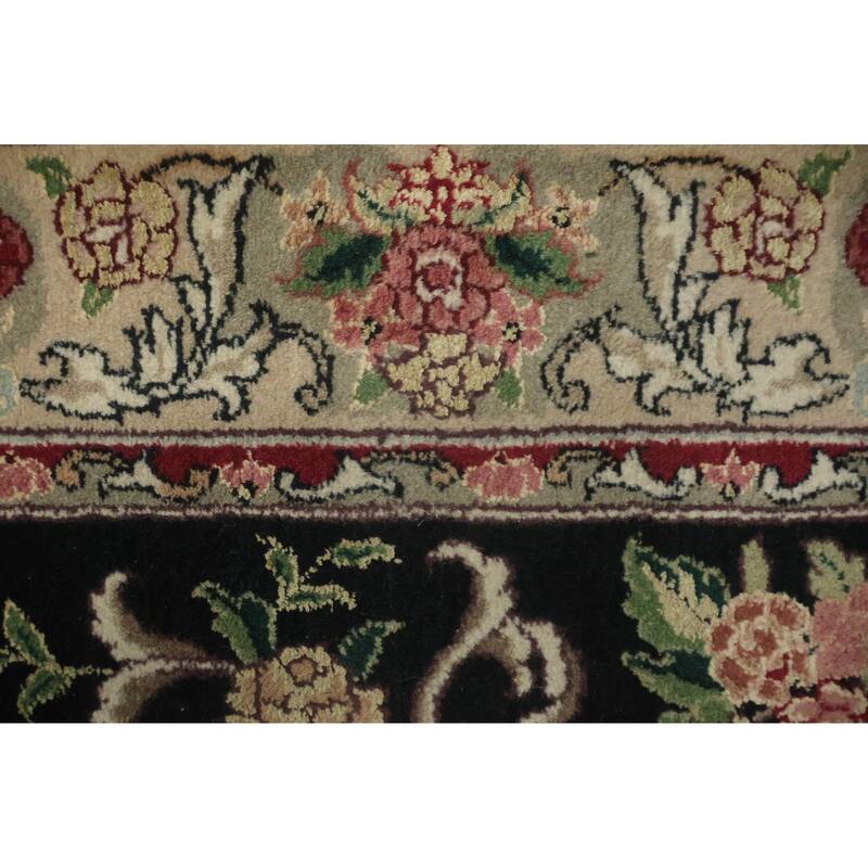 Hand Knotted Oriental 100% Wool Carpet Traditional Floral Black Aubusson Runner Rug - 10' 0'' X 2' 6''