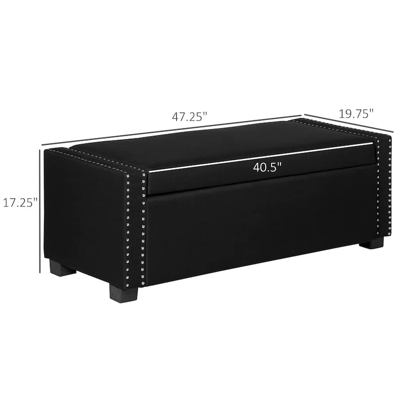 HOMCOM Nailhead Trim Upholstered Flip Top Storage Bench, Fabric Ottoman for Bedroom, or Living room - 47.25"x19.75"x17.25"