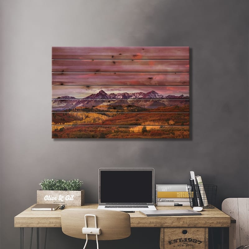 Autumn, Aspen Trees And Sneffels Range At Sunset, Mount Sneffels Wilderness. Colorado Print On Wood by Adam Jones - Multi-Color