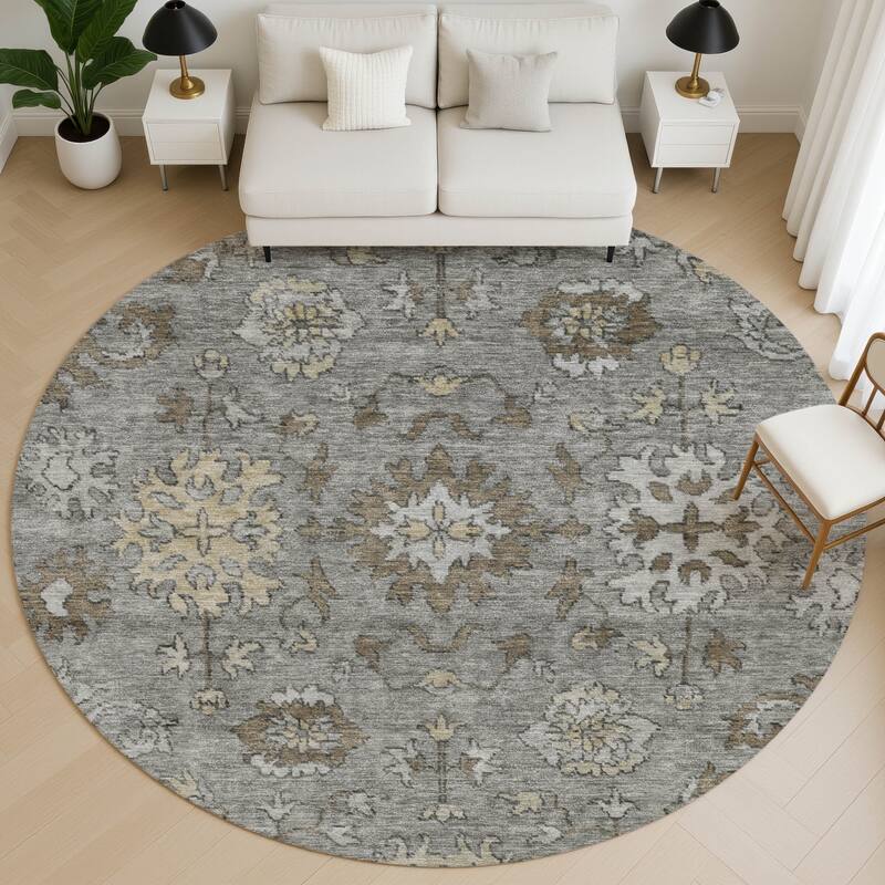 Premium Washable Super Soft Traditional Caply Mayfield Rug - Pewter - 8' x 8'