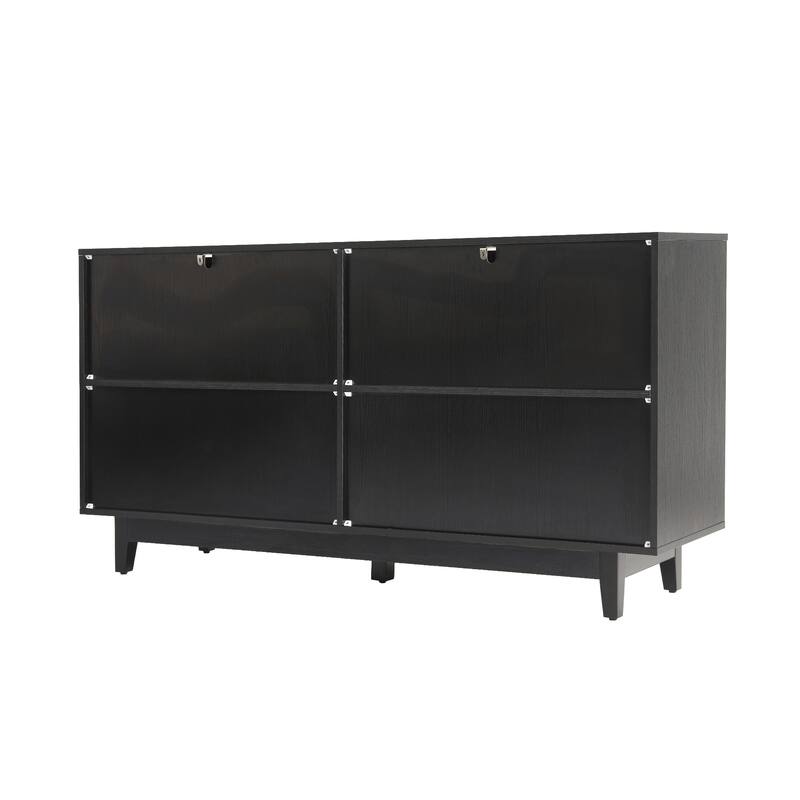 Modern 4 Door Wood Rattan Buffet Sideboard Storage Cabinet