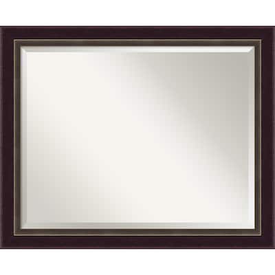 Beveled Wood Bathroom Wall Mirror - Signore Bronze Frame - Outer Size: 32 x 26 in