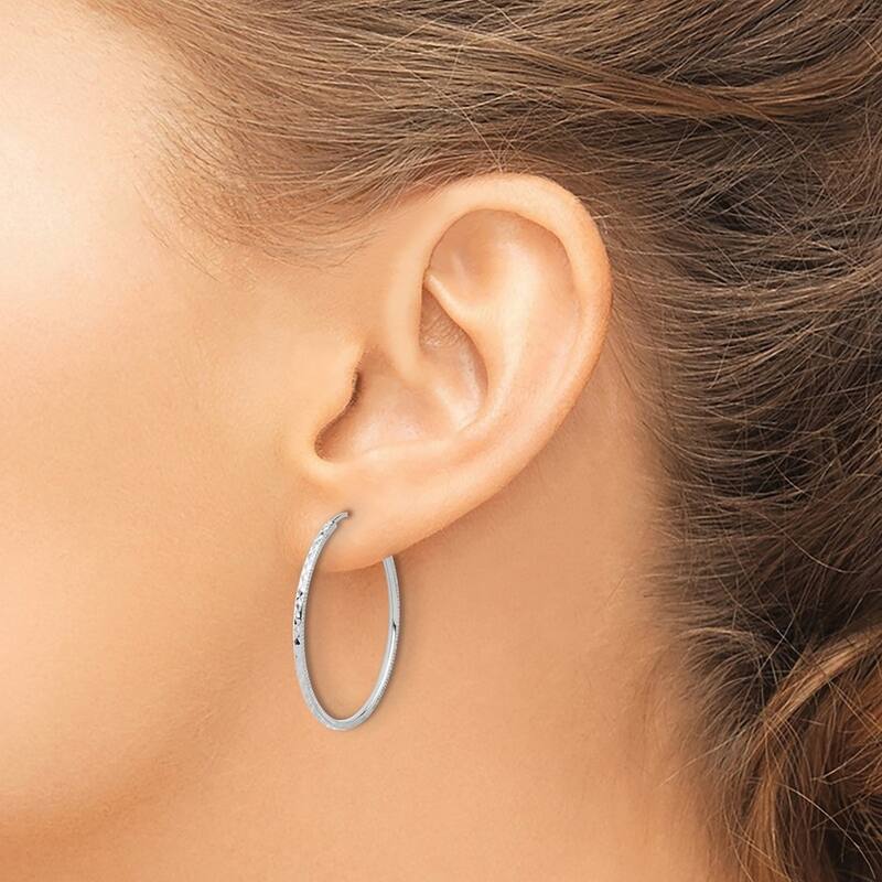 Curata 14k White Gold Sparkle Cut Endless Hoop Earrings - 29.5x1.5mm