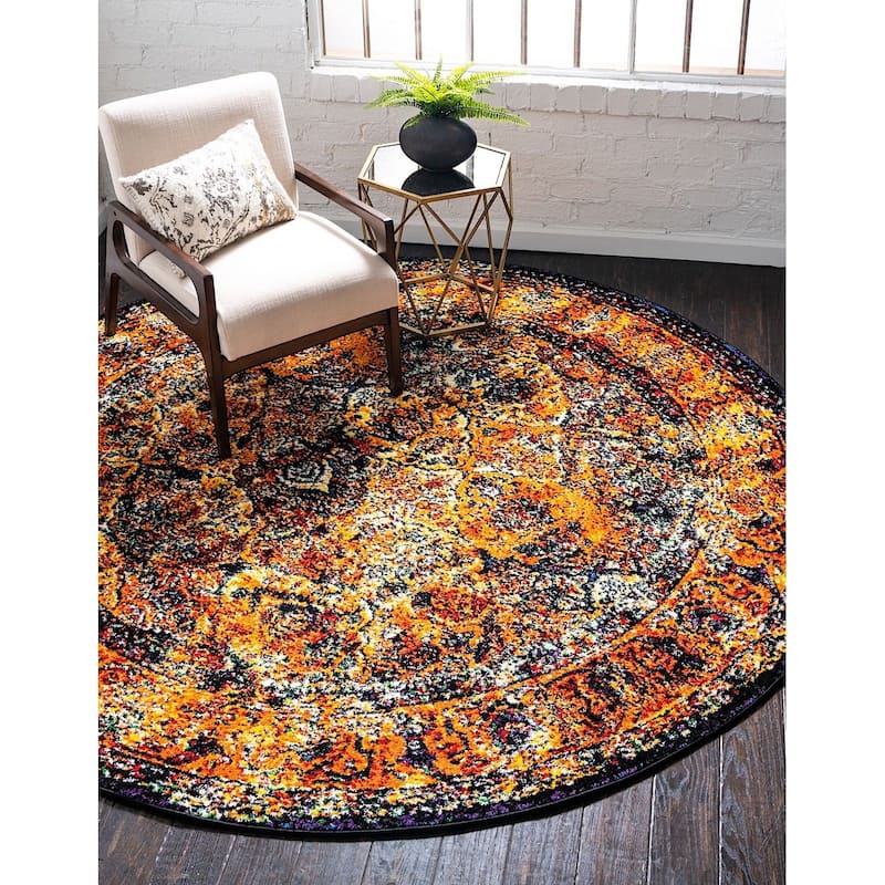 Transitional Traka Collection Area Rug - 8' Round - Orange