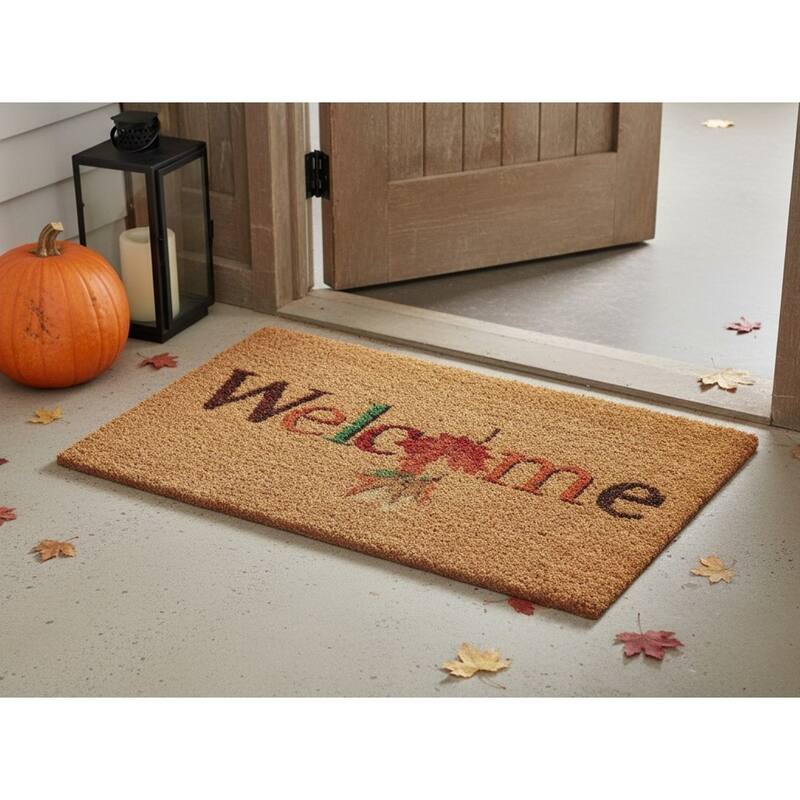 HomeRoots 24" X 36" Natural And Brown Fall Welcome Outdoor Coir Door Mat - 24.00' X '36.00 - 24.00' X '36.00
