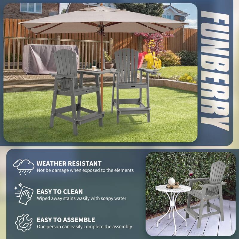 Vrakae Tall Adirondack Bar Stool Chair with Cup Holder