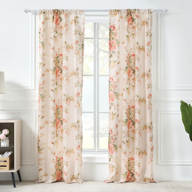 Greenland Home Fashions Grace Extra Wide Curtains - 84-inch Farmhouse Floral Curtain Panels (Set of 2)
