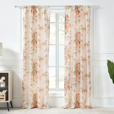 Greenland Home Fashions Grace Extra Wide Curtains - 84-inch Farmhouse Floral Curtain Panels (Set of 2)