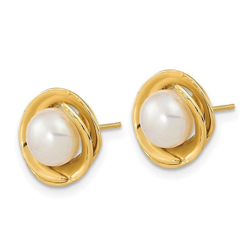 Curata 14k Yellow Gold 6-7mm White Button Freshwater Cultured Pearl Post Earrings (11.2x10.5mm)