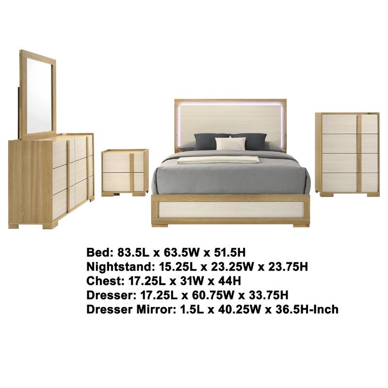 Hyle 5pc Queen Bedroom Set, Natural Brown and White Finish, Dressers