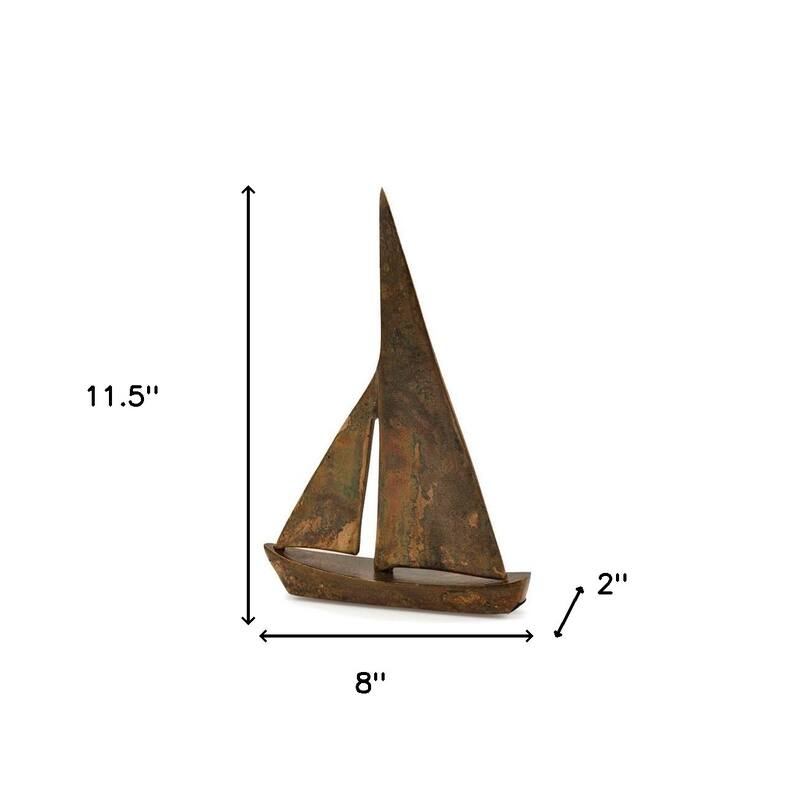 HomeRoots 12" Rust Aluminum Decorative Sailboat Tabletop Sculpture - 8' X '11.5' X '2