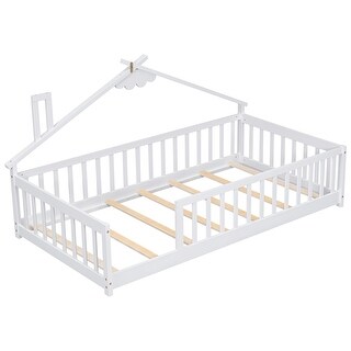 Imaginative Twin House Bed with Guardrails Cozy Floor Bed for Childrens Rooms