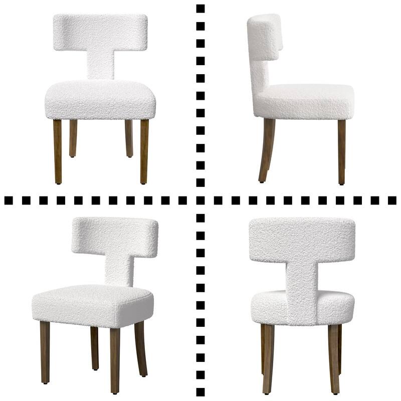 Dining Chairs Boucle Fabric Lamb Upholstered T-Shape (Set of 2)