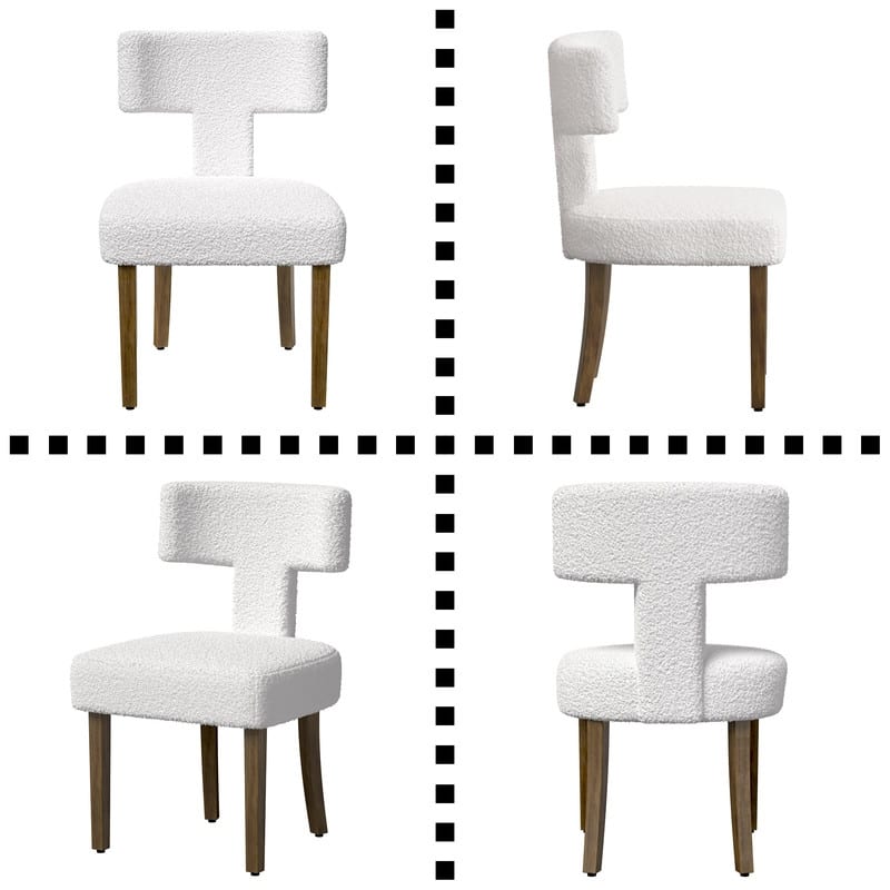 Dining Chairs Boucle Fabric Lamb Upholstered T-Shape (Set of 4)