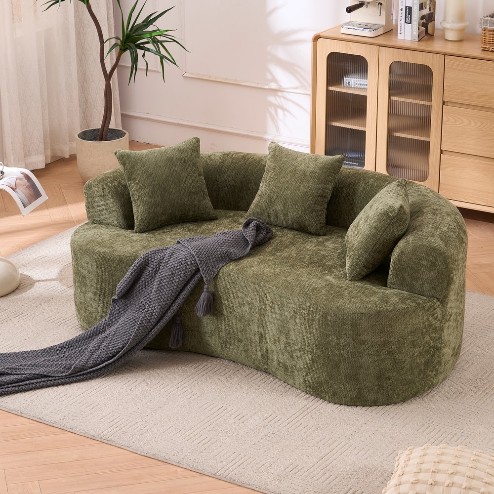 GDFStudio - Crescent-Shaped 67" Chenille Sofa with Self-Inflating Foam and Modular Design