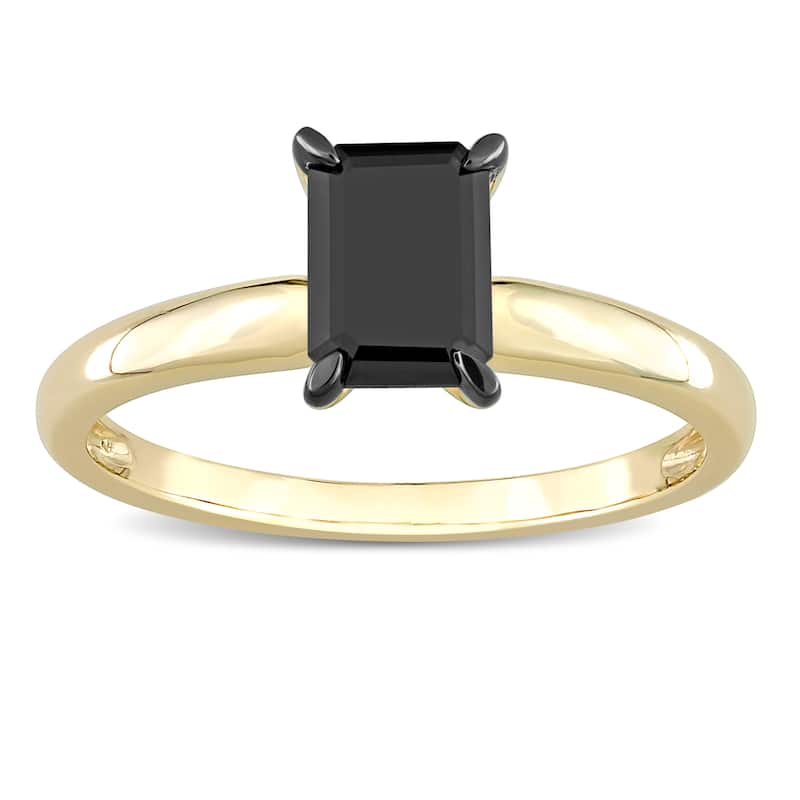 Miadora 1ct TDW Emerald-cut Black Diamond Solitaire Engagement Ring in 14k Yellow Gold