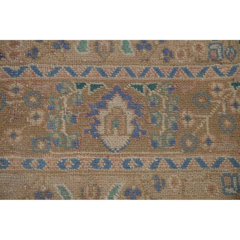 Distressed Mashad Persian Antique Area Rug Handmade Wool Carpet - 6'6" x 9'8"