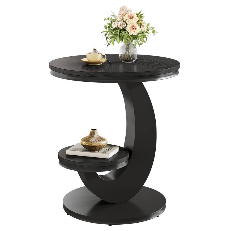 Round End Table, 2 Tiers Side Table with Storage Shelf