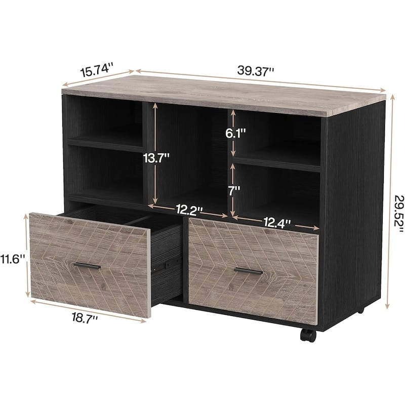 2-Drawer Wood Mobile File Cabinet Holds Letter Size Files with Shelves, Home Office Printer Stand