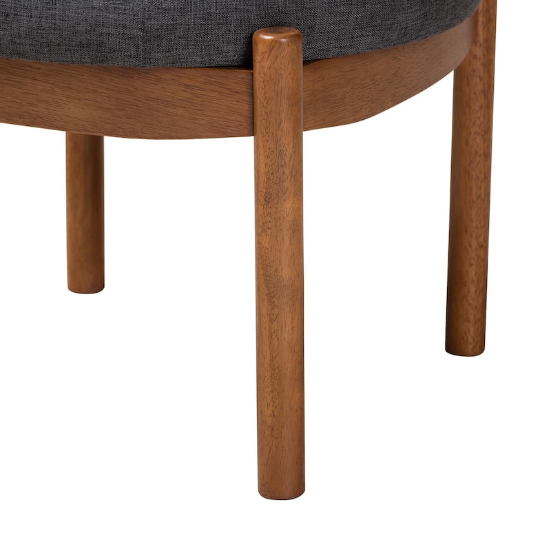 Iliana Japandi Dark Grey Fabric and Walnut Brown Finished Wood Ottoman Footstool