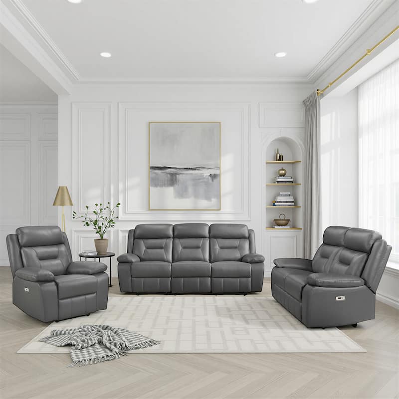 Garrey Leather 3-Piece Power Double Reclining Living Room Sofa Set