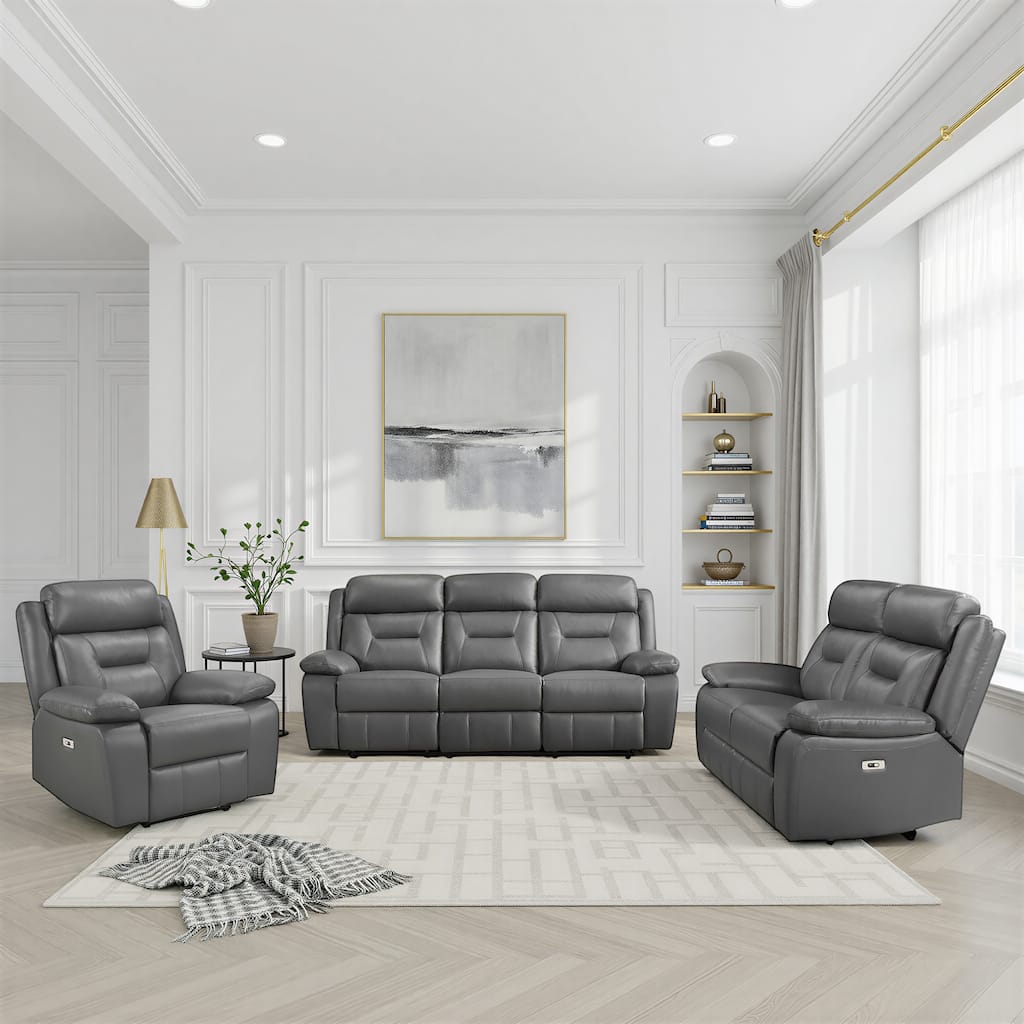 Garrey Leather 3-Piece Power Double Reclining Living Room Sofa Set