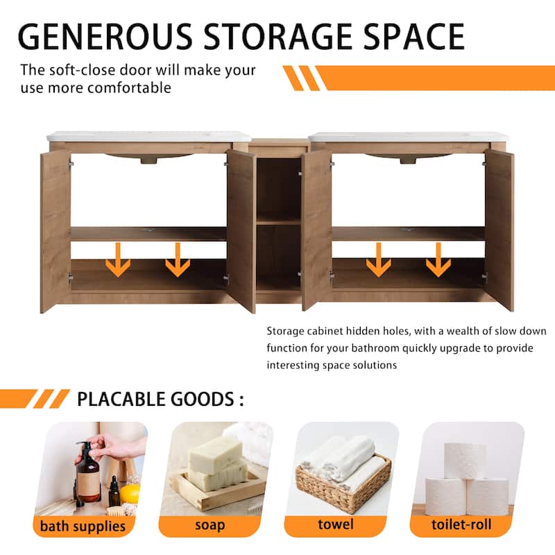 Bathroom Vanity With Sink In 36/40/48/52/60/64/84/92 Inch, Freestanding Bathroom Vanity With Doors and Adjustable Shelf