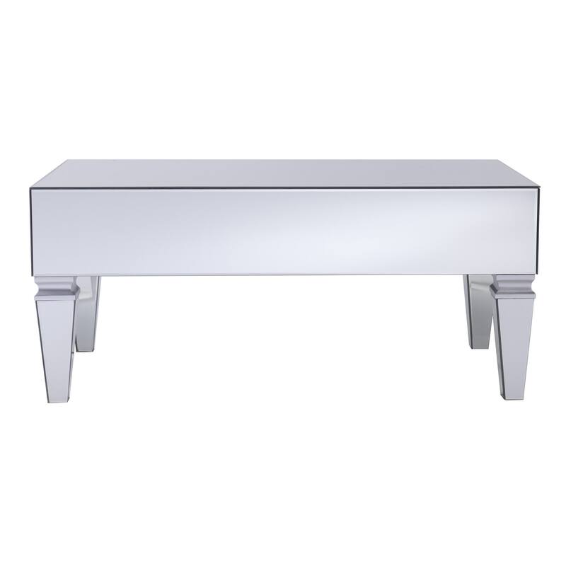 41" Silver Glass Mirrored Coffee Table with Iron Base for Living Room - 18" H x 41" W x 21" D