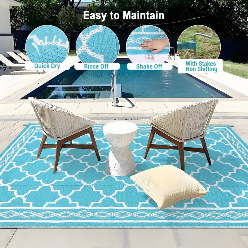 Outdoor Rug Waterproof Reversible Rug Outside Plastic Carpet, Stain & UV Resistant Portable RV Rug