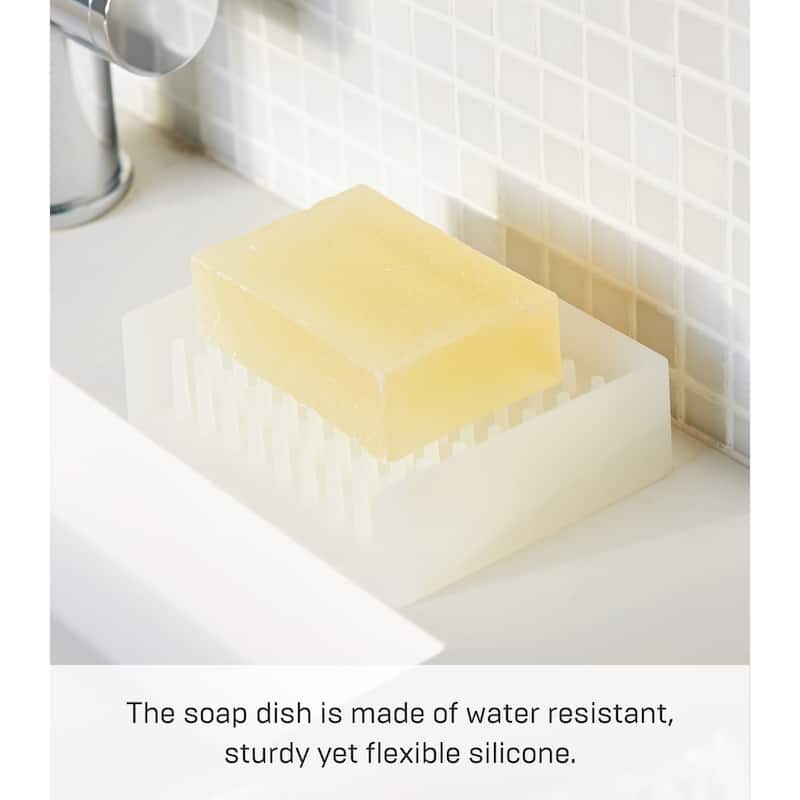 Yamazaki Home Self-Draining Soap Dish, Silicone - L 3.35 x W 4.33 x H 1.18 inches