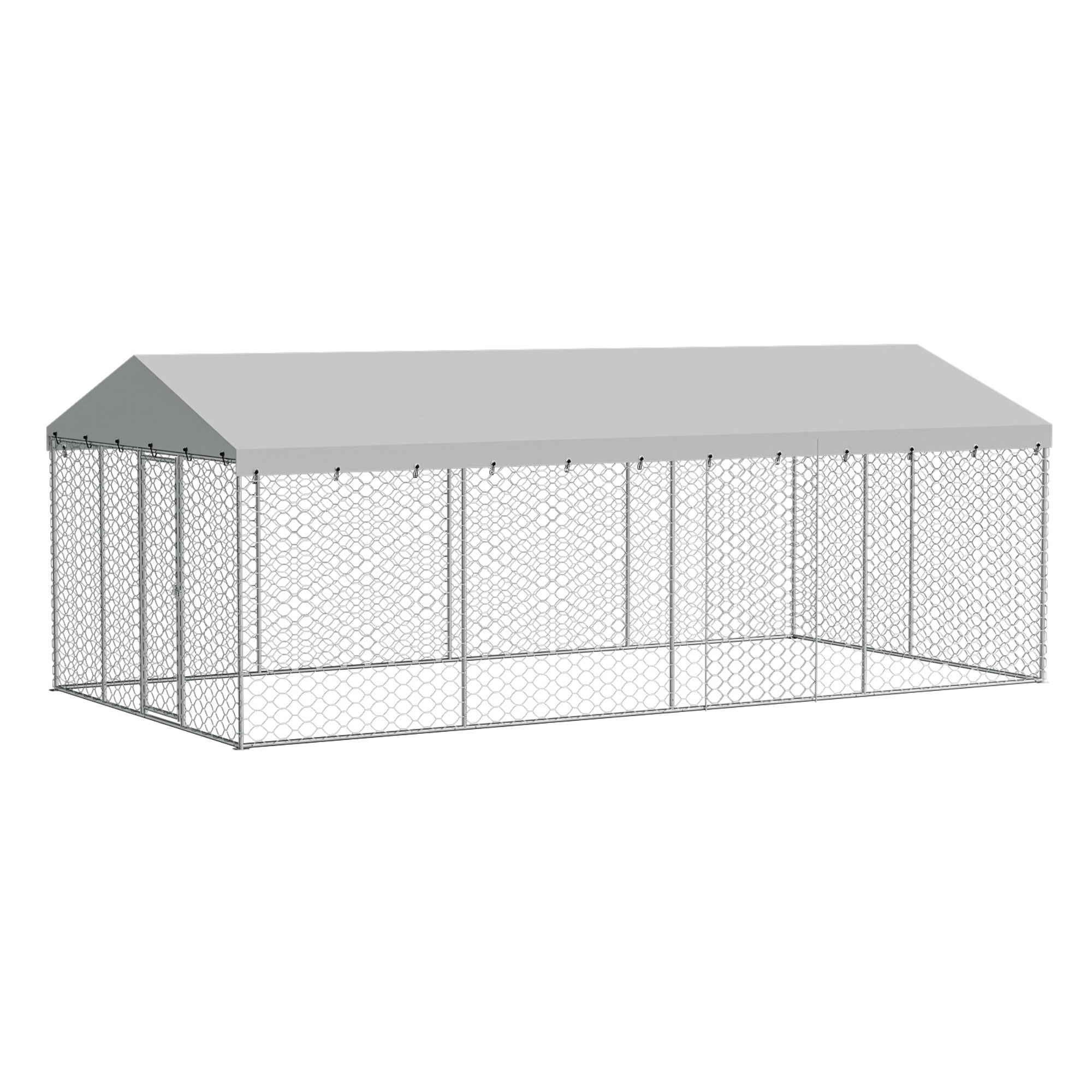 Escape Proof Galvanized Steel Outdoor Dog Kennel with Canopy Roof Cover