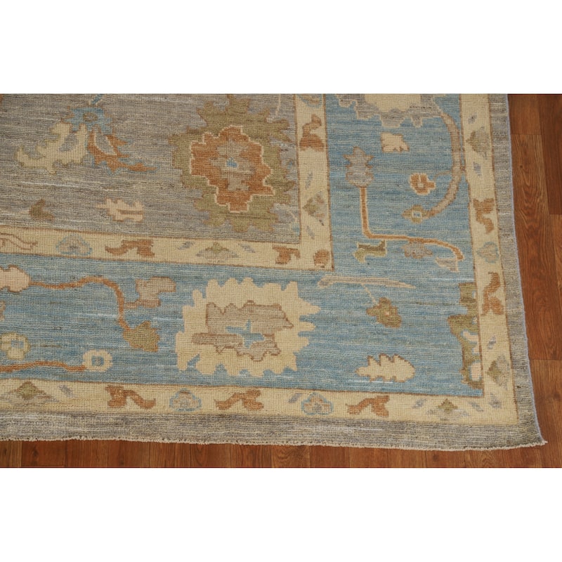 Hand Knotted Oriental 100% Wool Carpet Transitional All-Over Greys & Charcoal Oushak Area Rug - 9' 7'' X 8' 7''
