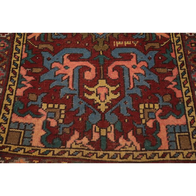 Hand Knotted Oriental 100% Wool Carpet Traditional Medallion Red Heriz Runner Rug - 10' 10'' X 2' 11''