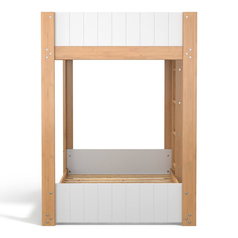 Furniture of America Oryas White and Natural Solid Wood Twin over Twin Low Profile Bunk Bed