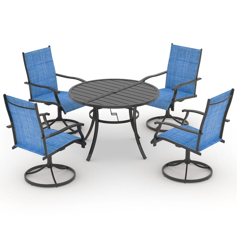 Patio Dining Set, Outdoor Dining Table and Chairs Set with Textilene Chairs, Adjustable Umbrella Hole for Garden, Backyard