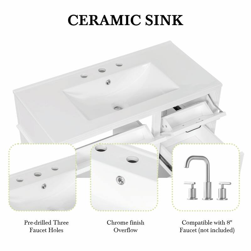 36-Inch Bathroom Vanity with Ceramic Sink Top, Solid Wood Frame and MDF Cabinet