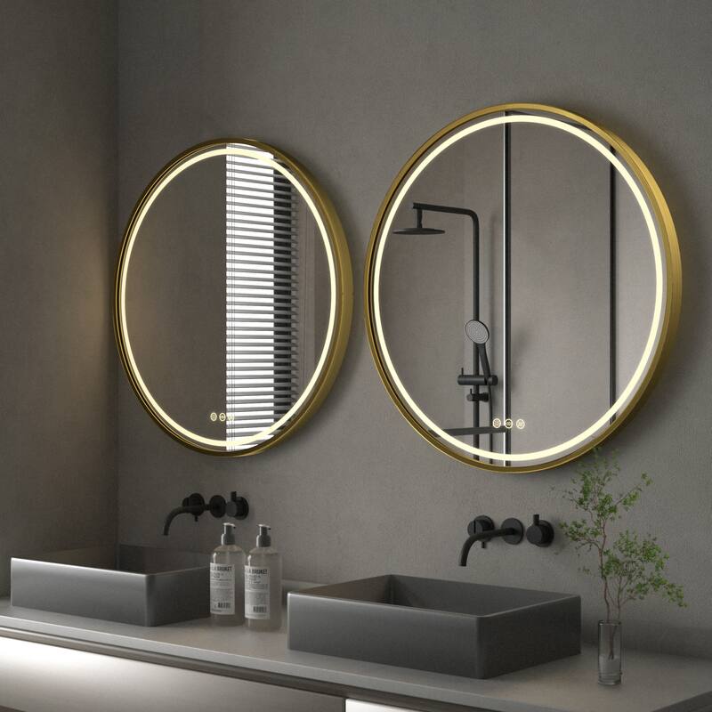 Smart Round LED Bathroom Mirror Light Frame Defogger Dimmable 3 Color