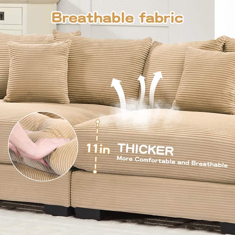 54" Oversized Cloud Sectional - Extra-Thick Cushions, Corduroy Fabric, Easy Assembly - Living Room, Study