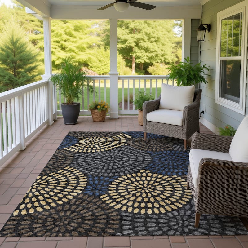 Machine Washable Indoor/ Outdoor Casual Ric Chantille Rug - Black - 9' x 12'