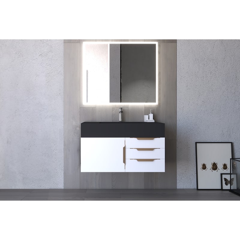 Nile 36" Wall Mounted Bathroom Vanity Set w/ Black Top
