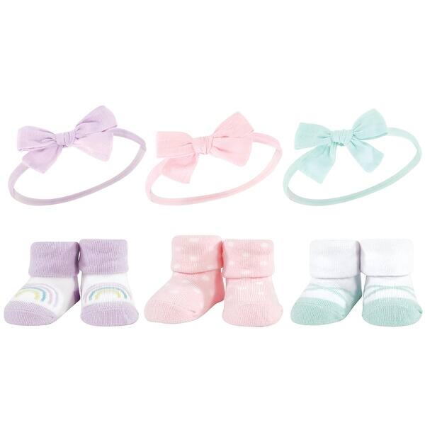 slide 1 of 1, Hudson Baby Infant Girls Headband and Socks Giftset, Purple Mint Rainbow, One Size - Purple Mint Rainbow Purple Mint Rainbow - One Size