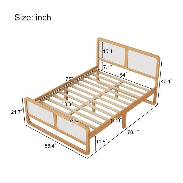 Modern Style Full Size Solid Wood Platform Bed for Kids, Teens, Adults, No Need Box Spring, Walnut and White