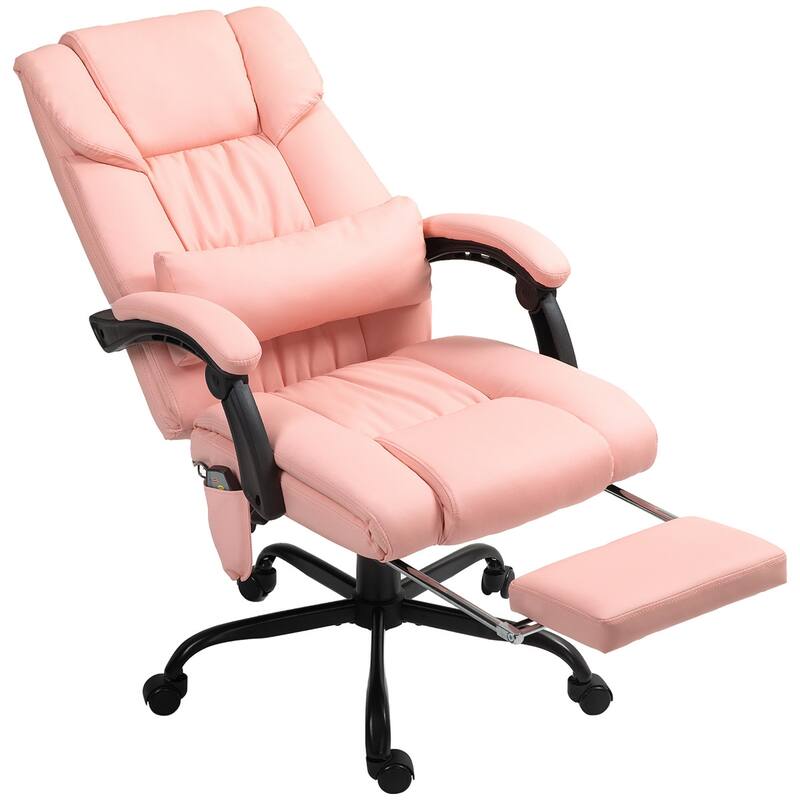 Adjustable Recliner Office Chair with Footrest Vibration Massage and High Back Swivel Wheels - 26" W x 29.5" D x 44"-48" H - Pink