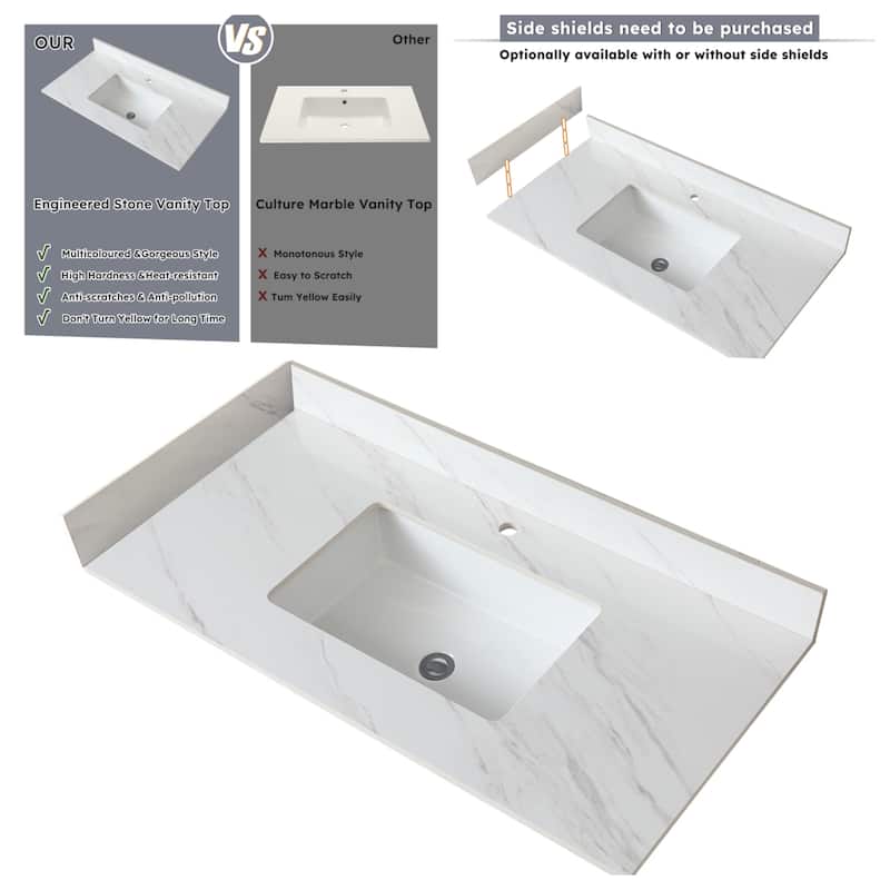 43" Marble Vanity Top with 1 Pre-drilled Faucet Holes, Undermount Sink